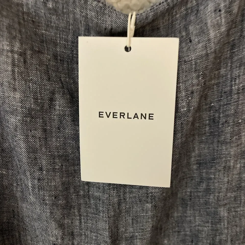 Everlane Linen Square Neck Utility Jumpsuit Navy Chambray 16 NWT